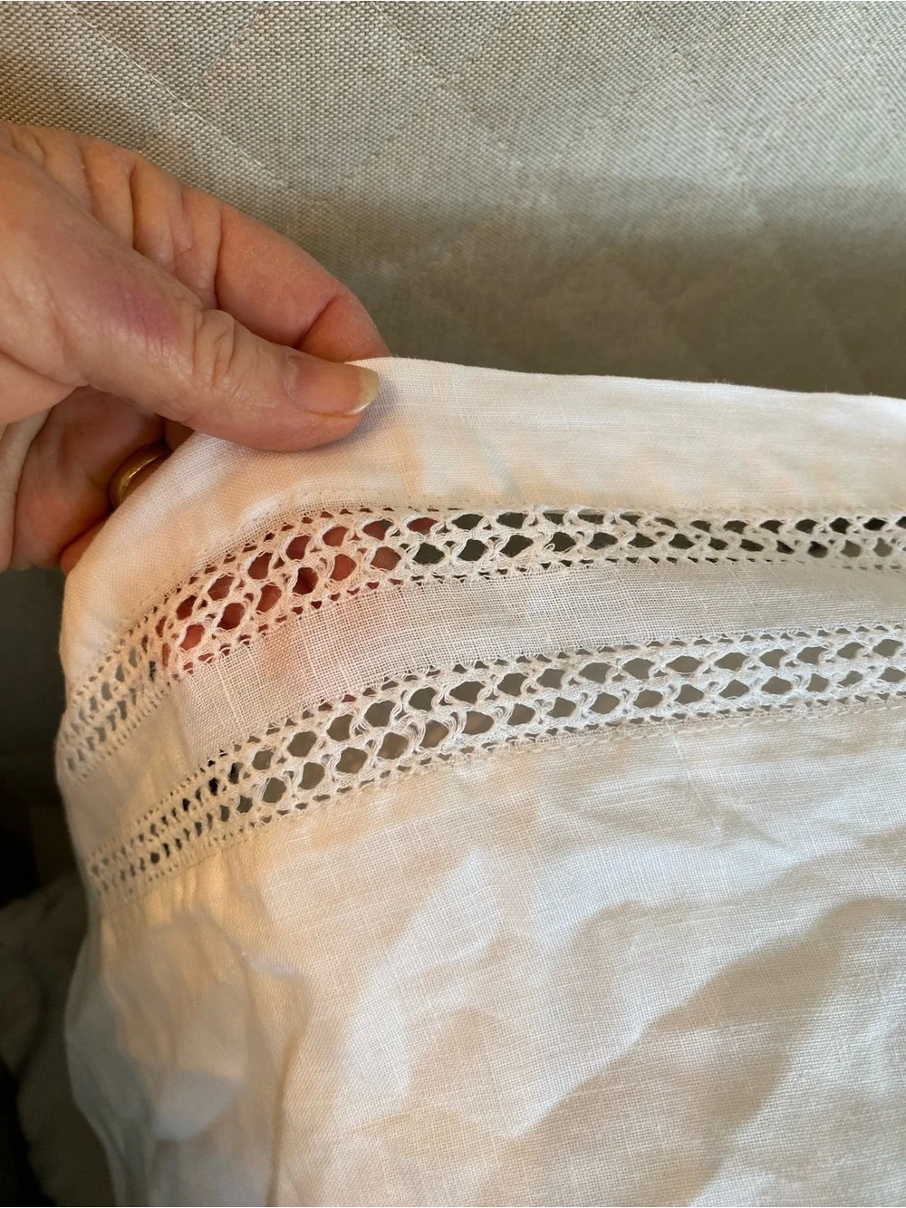 Restoration Hardware King Linen Duvet Cover RH White Lace Hand Embroidered